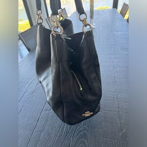 Coach black pebbled leather Phoebe Madison shoulder bag with gold accents